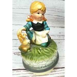Vintage Leaning Girl With Dog Made In Japan Music Box